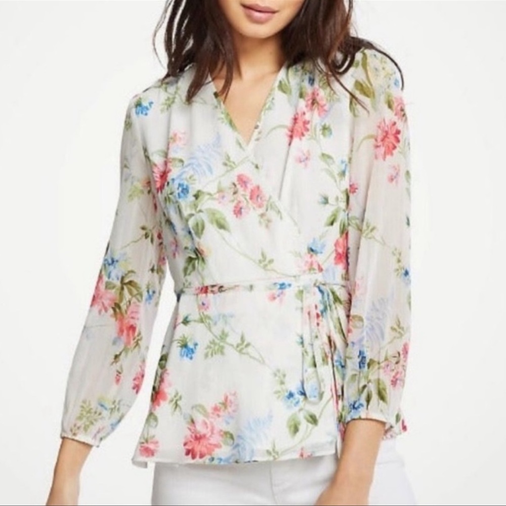 Ann Taylor Faux Wrap Floral Blouse